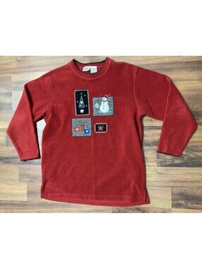 VINTAGE Capacity Knits WOMENS Medium Sweater Xmas Christmas Theme Red